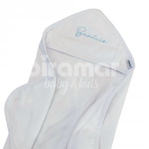 Toalha de Banho para Bebê Felpuda Revestida Fralda Viés Personalizada Benício Branco e Verde Mint