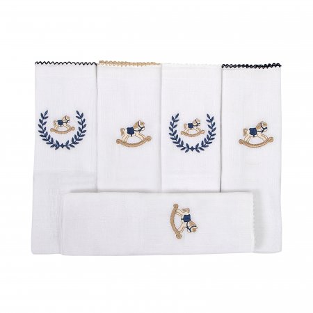 Conjunto 5 Fraldas para Bebê Cremer Luxo Cavalinho de Pau Azul