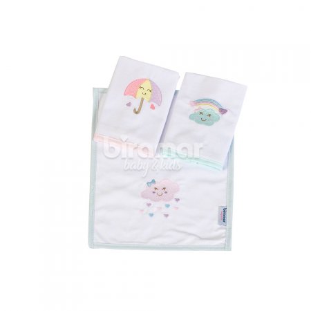 Boquinha Malha 3 Peças para Bebê Bordada Chuva de Amor Branco / Rosa