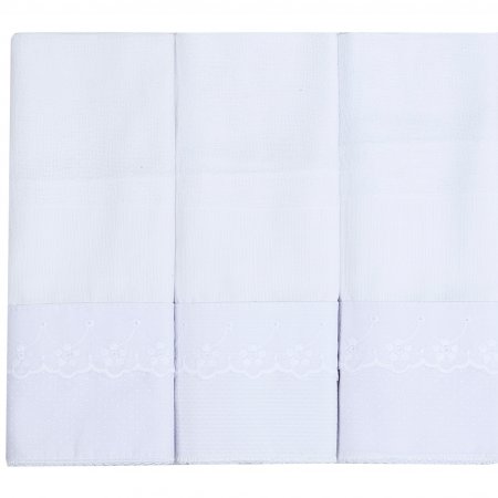 Conjunto 3 Fraldas para Bebê Cremer Luxo Bordado Inglês Piquet Branco