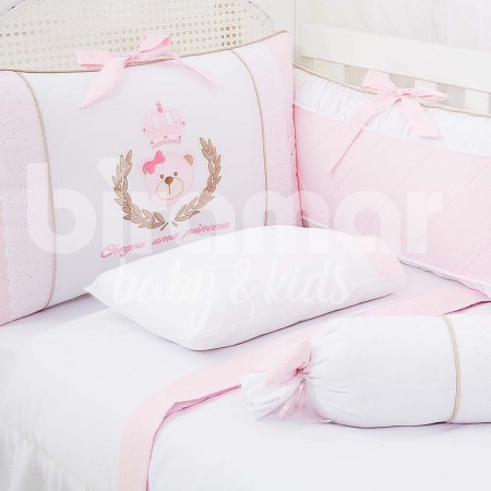 Kit Enxoval de Berço Chegou uma Princesa Rosa 9 Peças