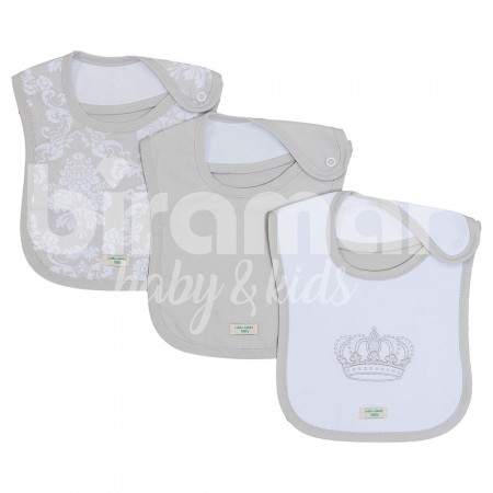 Trio de Babadores para Bebê Damask Branco, 3 peças