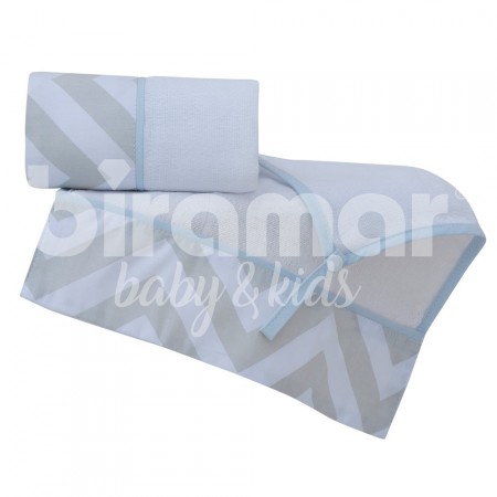 Paninho de Boca Cremer para Bebê 2 Peças com Porta Chupeta Chevron Azul