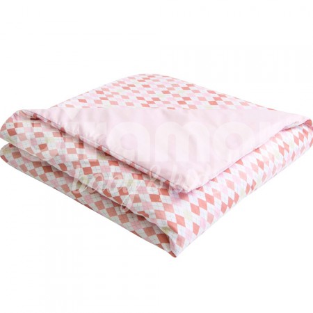 Edredom de Mini Cama Dupla Face e Duvet Estampa London Rosa