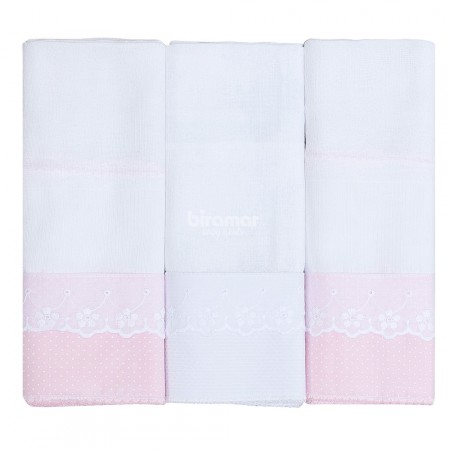 Conjunto 3 Fraldas para Bebê Cremer Luxo Bordado Inglês Poá Rosa