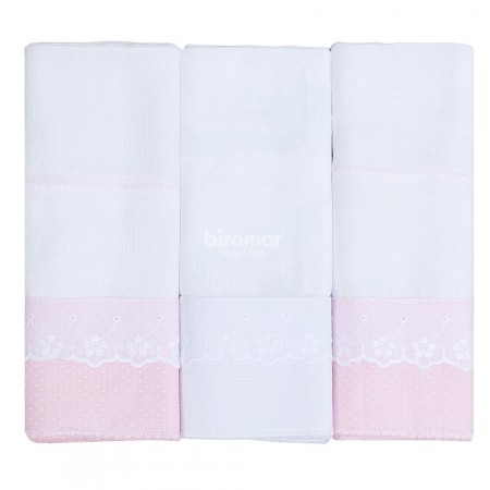 Conjunto 3 Fraldas para Bebê Cremer Luxo Bordado Inglês Poá Rosa