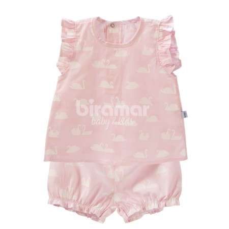 Conjunto Batinha Curto para Bebê 2 Peças GG Cisne Rosa