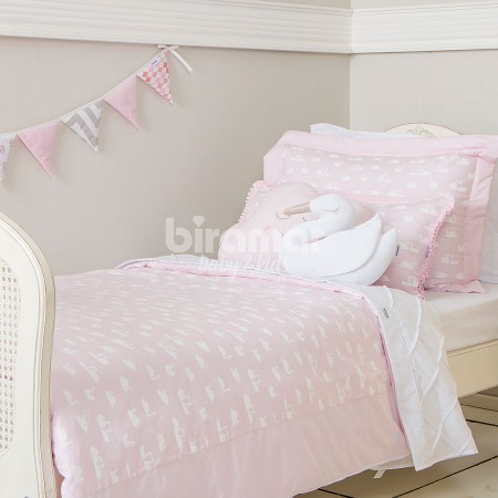 Kit Cama Solteiro 3 Peças Cisne Rosa (Colchão 1,88 x 0,88)