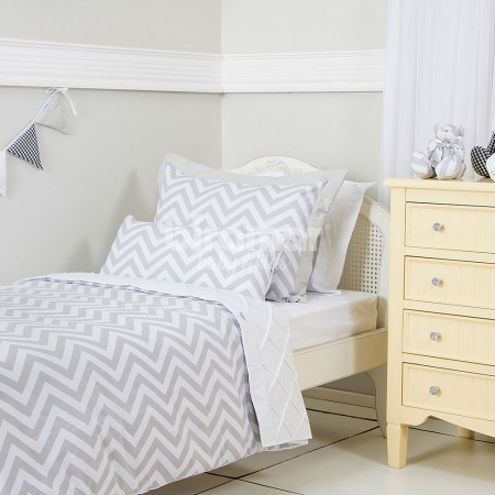 Edredom Solteiro / Kids Dupla Face e Duvet Chevron Cinza