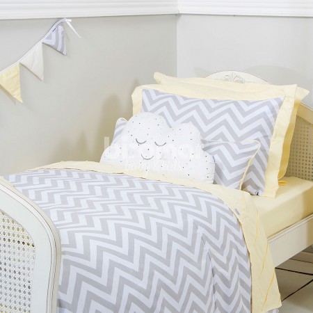 Kit Cama Solteiro 3 Peças Chevron Amarelo (Colchão 1,88 x 0,88)