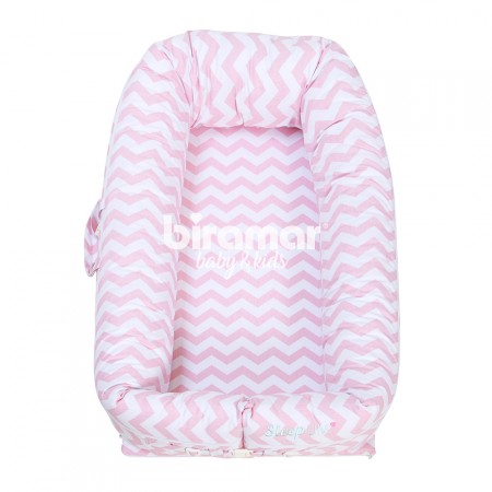 Bercinho Portátil Ninho para Bebê Sleep UM Master Soho Chevron Rosa