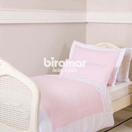 Kit Cama Solteiro 3 Peças Listrado Rosa (Colchão 1,88 x 0,88)