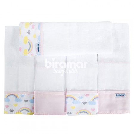 Conjunto 5 Fraldas para Bebê Cremer Luxo Rainbow Rosa