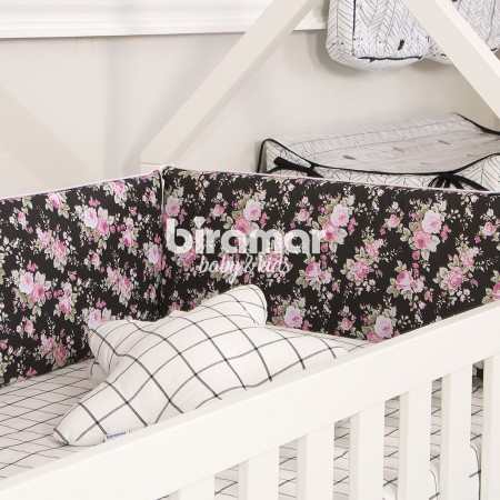 Protetor de Berço 3 peças Estampa Cordão Antissufocante Catarina Preto