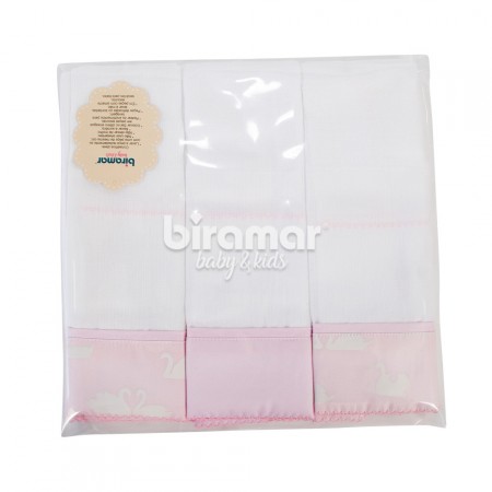 Conjunto 3 Fraldas para Bebê Cremer Luxo Barrado Cisne Rosa