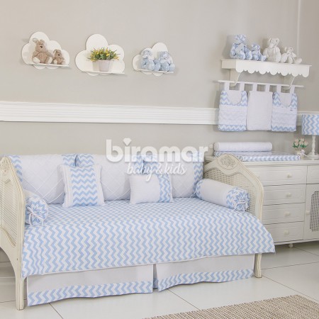 Kit Cama Babá 9 Peças com Saia Soho Chevron Azul