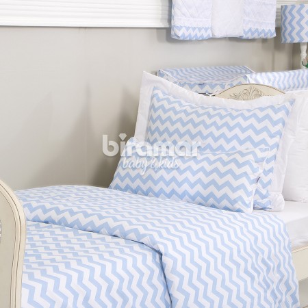 Kit Cama Solteiro 3 Peças Soho Chevron Azul (Colchão 1,88 x 0,88)