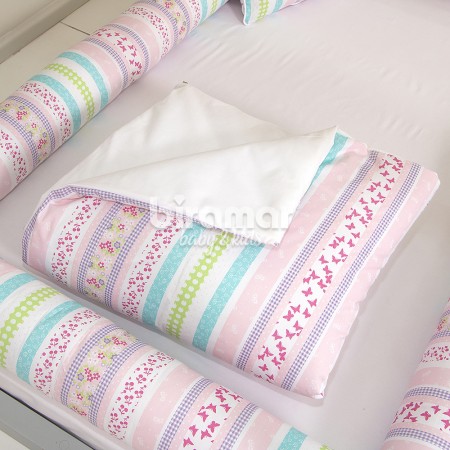 Edredom de Mini Cama Dupla Face e Duvet Estampa Clementine Rosa