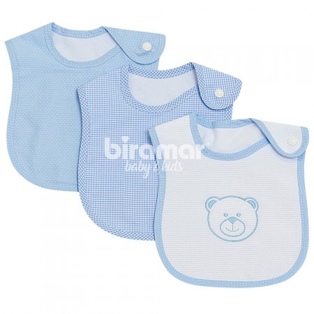 Trio de Babadores para Bebê Bordado Theodore Azul