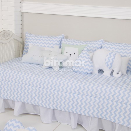 Kit Cama Babá 7 peças com Saia Lollipop Percal Soho Chevron Azul