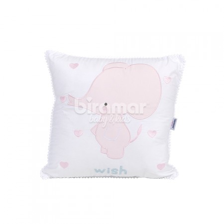 Almofada Mini Pompom Elefante Wish Branco / Rosa