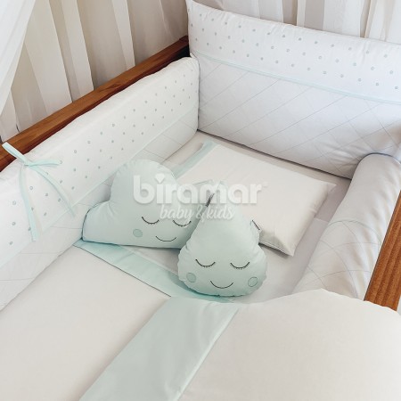 Kit Enxoval de Berço Bordado Dreams Poá Branco / Verde 10 Peças