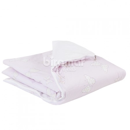 Edredom de Mini Cama Dupla Face e Duvet Estampa Bella Butterfly Rosa