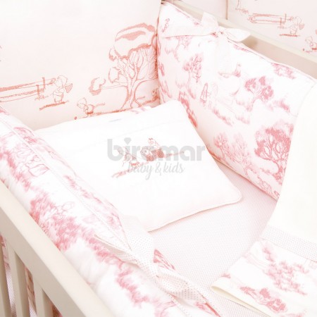 Kit Enxoval de Berço Jouy Vermelho 9 Peças