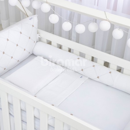 Kit Enxoval de Berço Theodore Rolos Branco 10 Peças com Mosquiteiro