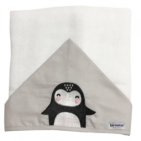 Toalha de Fralda para Bebê Com Capuz Bordada Woodland Pinguim