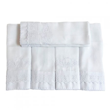 Conjunto 5 Fraldas para Bebê Cremer Luxo Bordado Laço Branco