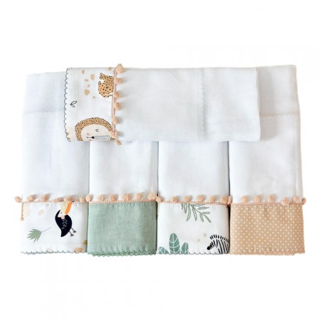 Conjunto 5 Fraldas para Bebê Cremer Estampa e Pompom Felice Safari