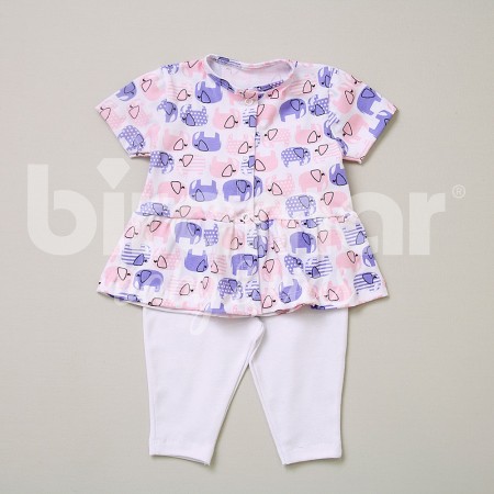 Conjunto Batinha para Bebê 3 Peças Elefantinho Rosa - Tamanho Único