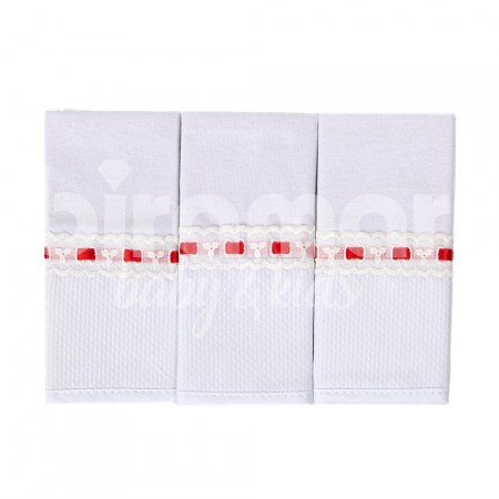 Boquinha Malha 3 Peças para Bebê Vermelho / Branco Passafitas
