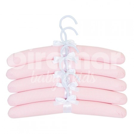 Cabides para Bebê 5 Peças Branco Xadrez Rosa