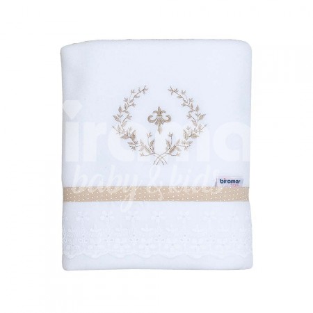 Cobertor Soft para Bebê Bordado Inglês e Bordado Versailles Bege