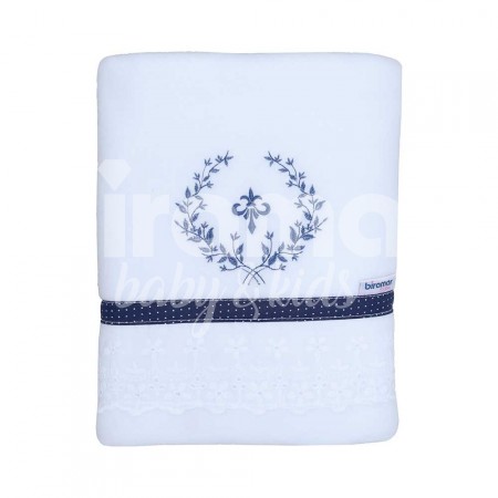 Cobertor Soft para Bebê Bordado Inglês e Bordado Versailles Marinho