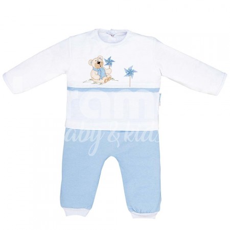 Conjunto Pagão 3 Peças Bordado Teddy Bear Azul - Tamanho Único