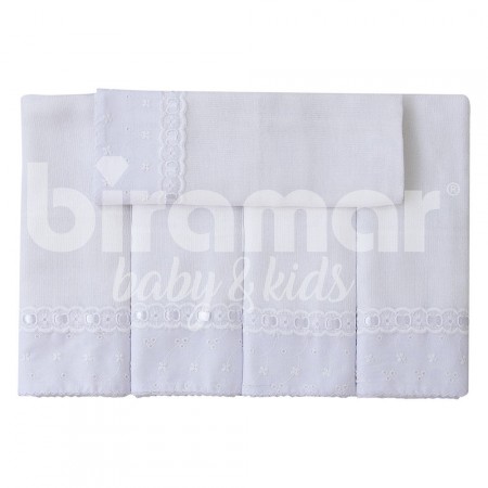 Conjunto 5 Fraldas para Bebê Cremer Luxo Barrado Laise Chantilly Branco