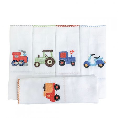 Conjunto 5 Fraldas para Bebê Cremer Luxo Bordada Transportes