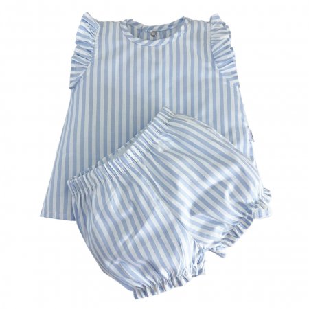 Conjunto Batinha Curto para Bebê 2 Peças P Listrado Azul