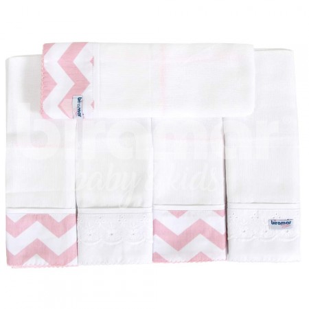 Conjunto 5 Fraldas para Bebê Cremer Luxo Soho Chevron Rosa