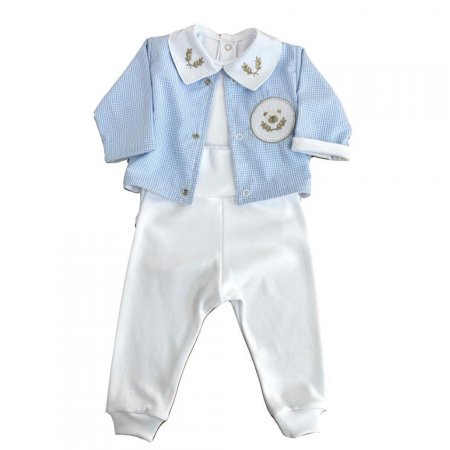 Conjunto Pagão 3 Peças Algodão Egípcio Xadrez Azul Ursinho