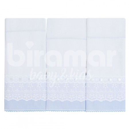 Conjunto 3 Fraldas para Bebê Cremer Luxo Bordado Inglês Listrado Azul