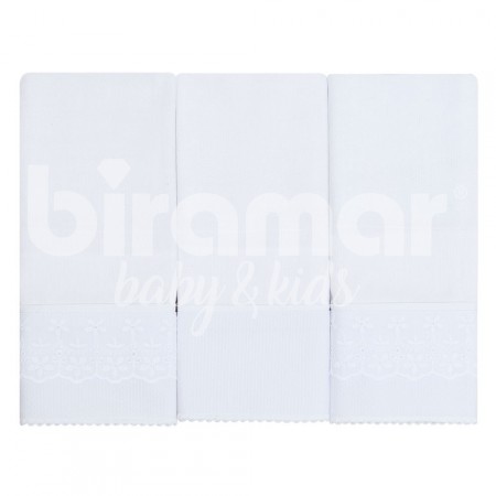 Conjunto 3 Fraldas para Bebê Cremer Luxo Bordado Inglês Piquet Branco