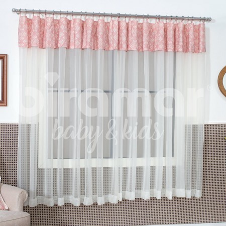 Cortina para Quarto de Bebê com Argolas Jardim Secreto Arabesco Rosa