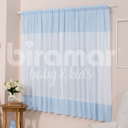 Cortina para Quarto de Bebê Percal Barrado Estampado Lollipop Coroinha Azul