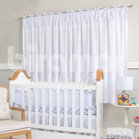 Cortina para Quarto de Bebê Prega Laço Bordado Inglês Branca