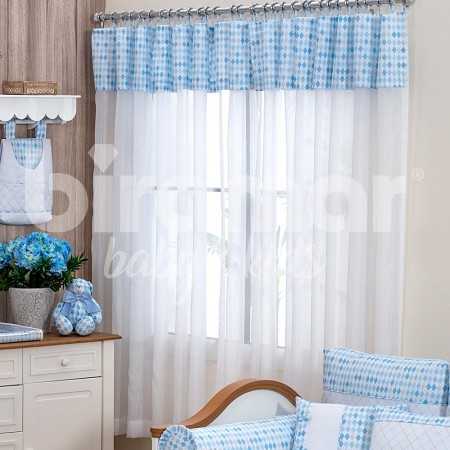 Cortina para Quarto de Bebê com Argolas London Azul