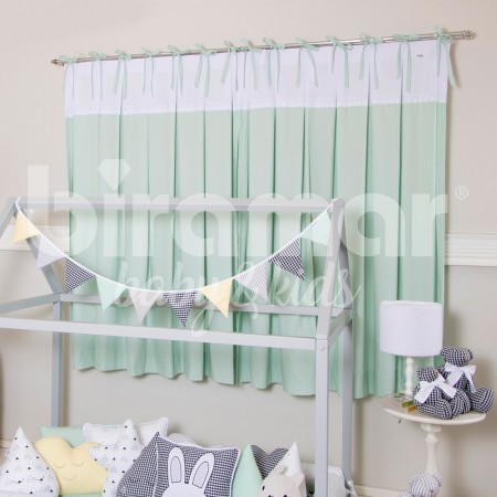 Cortina para Quarto de Bebê Prega Laço Bordado Inglês Mint